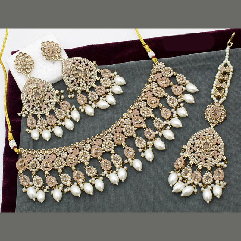 Jcm Gold Plated Crystal Stone And Pearls Choker Necklace Set