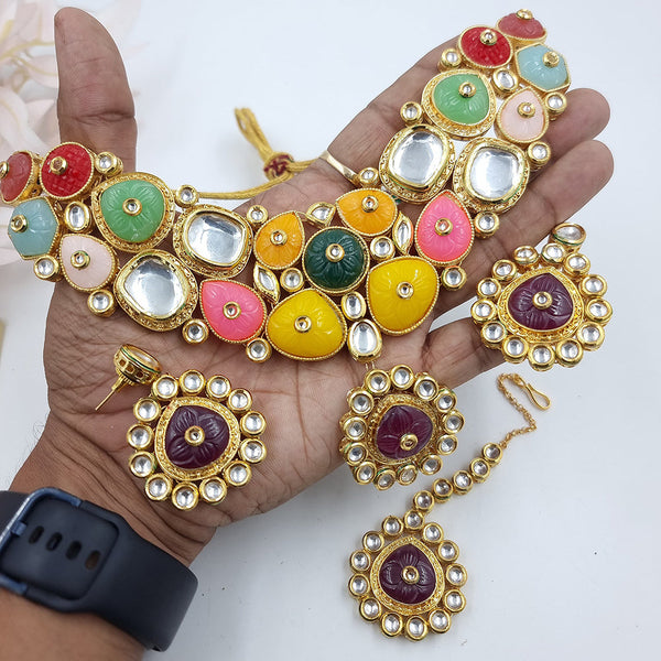 Jcm Gold Plated Kundan Stone Necklace Set