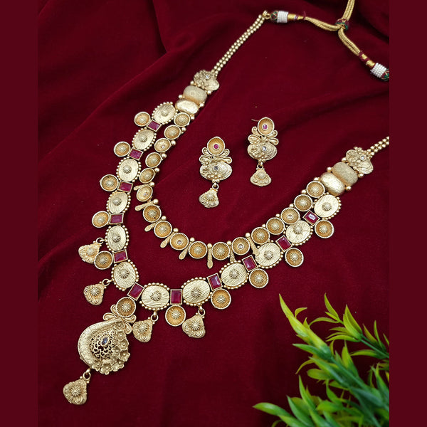 Jcm Gold Plated Crystal Stone And Pearls Long Necklace Set