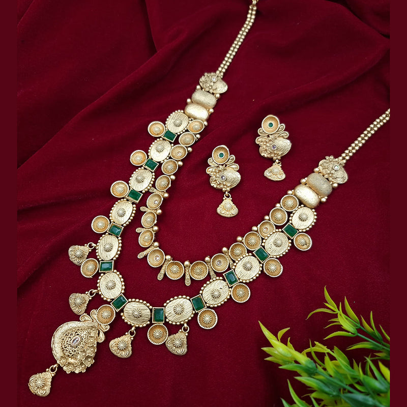 Jcm Gold Plated Crystal Stone And Pearls Long Necklace Set