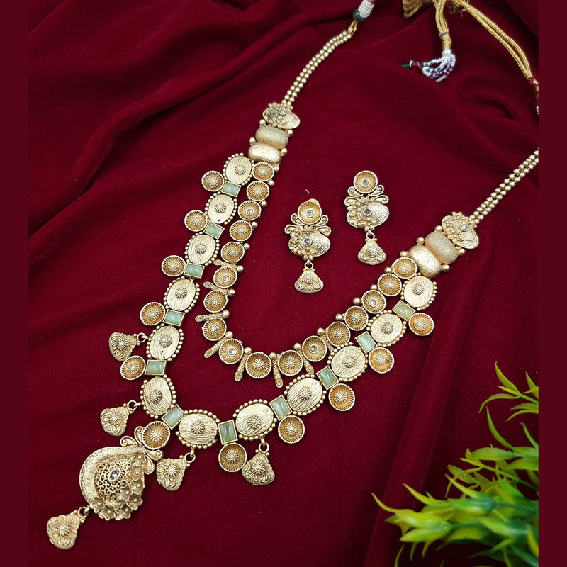 Jcm Gold Plated Crystal Stone And Pearls Long Necklace Set