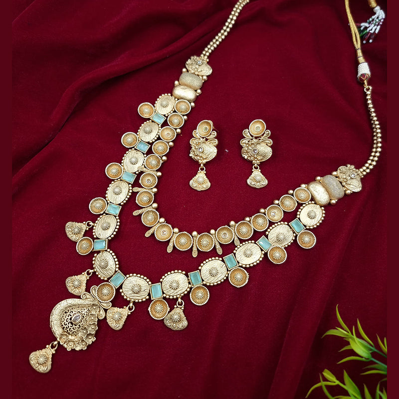 Jcm Gold Plated Crystal Stone And Pearls Long Necklace Set