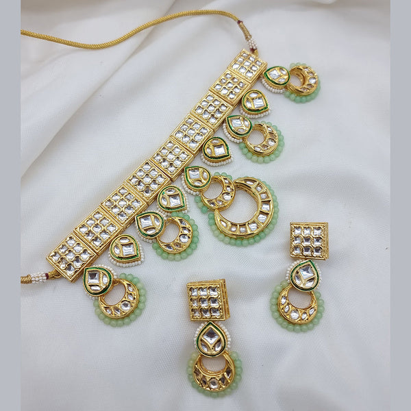 JCM Gold Plated Kundan Stone And Pearls Choker Necklace Set