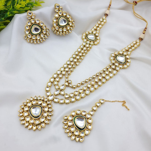 JCM Gold Plated Kundan Stone Long  Necklace Set