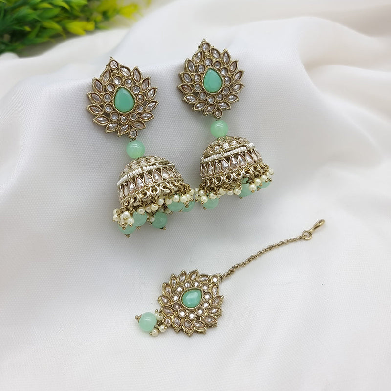 JCM Gold Plated Crystal Stone Jhumki Earrings With Maangtikka