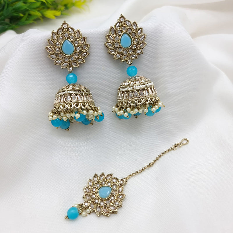 JCM Gold Plated Crystal Stone Jhumki Earrings With Maangtikka