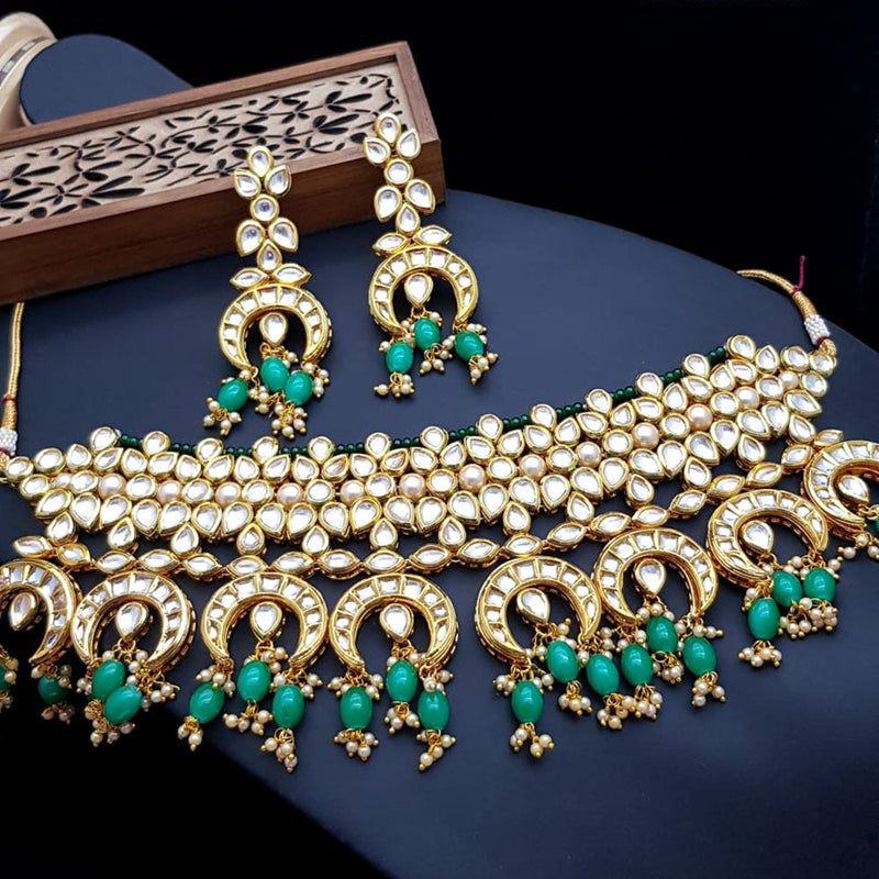 JCM Gold Plated Kundan Stone And Pearls Choker Necklace Set