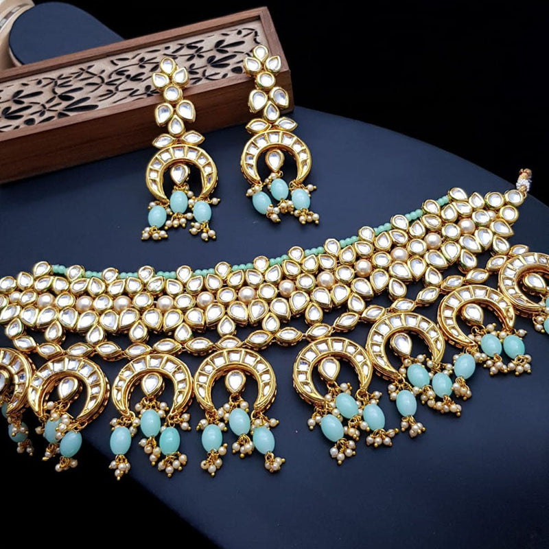 JCM Gold Plated Kundan Stone And Pearls Choker Necklace Set