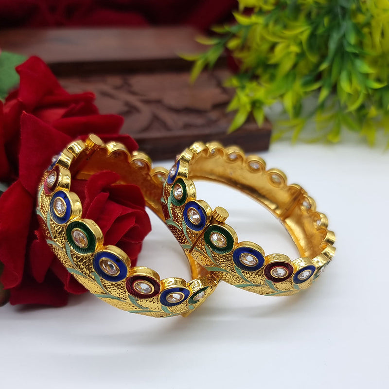 JCM Gold Plated Kundan Stone And Meenakari Bangles Set