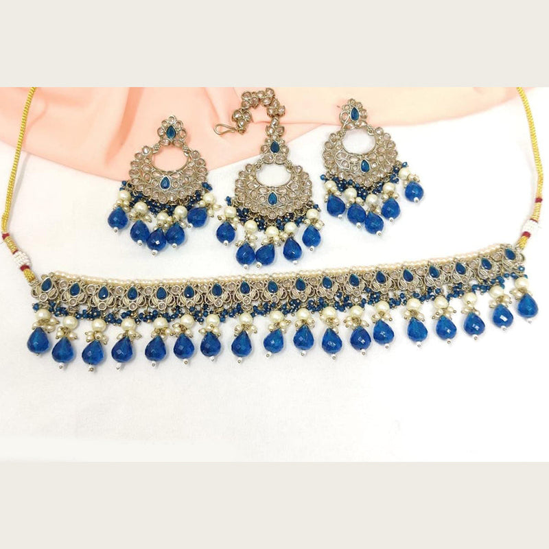 JCM Gold Plated Crystal Stone Pearl And Beads Necklace Set