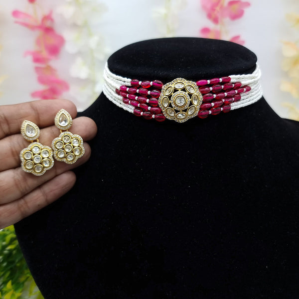 JCM Gold Plated Pearl And Kundan Choker Necklace Set