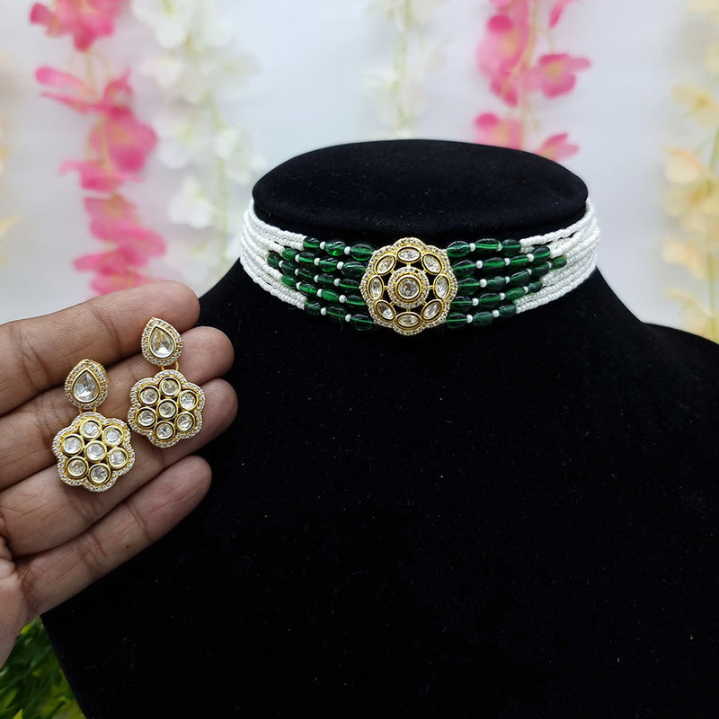 JCM Gold Plated Pearl And Kundan Choker Necklace Set