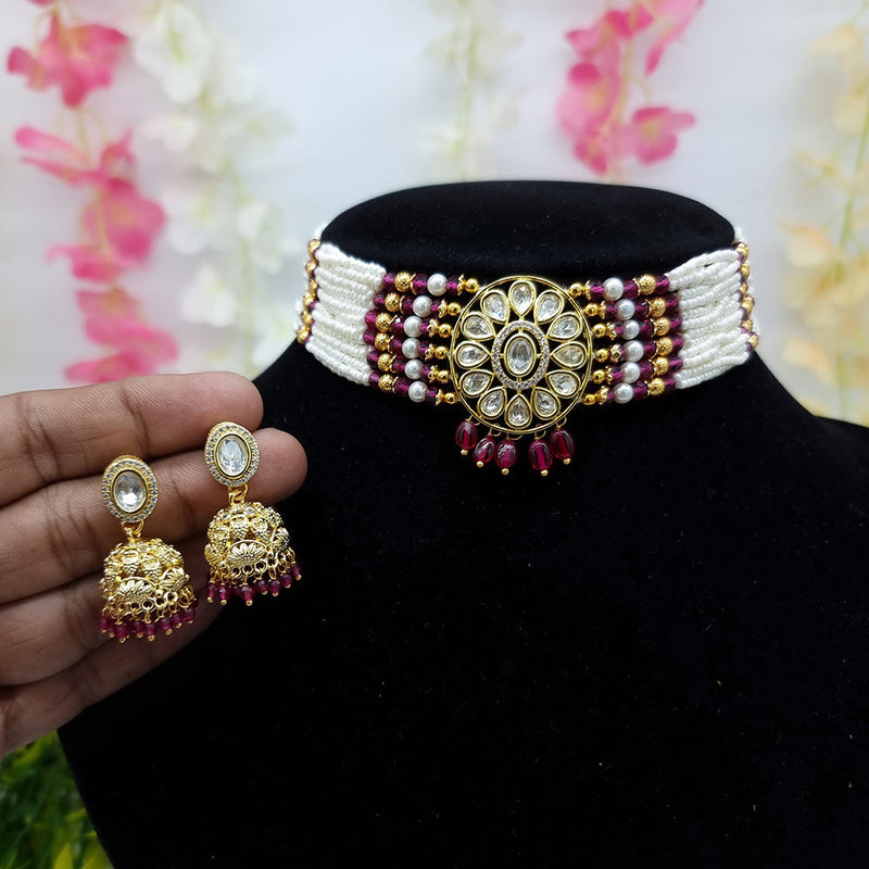 JCM Gold Plated Pearl And Kundan Choker Necklace Set