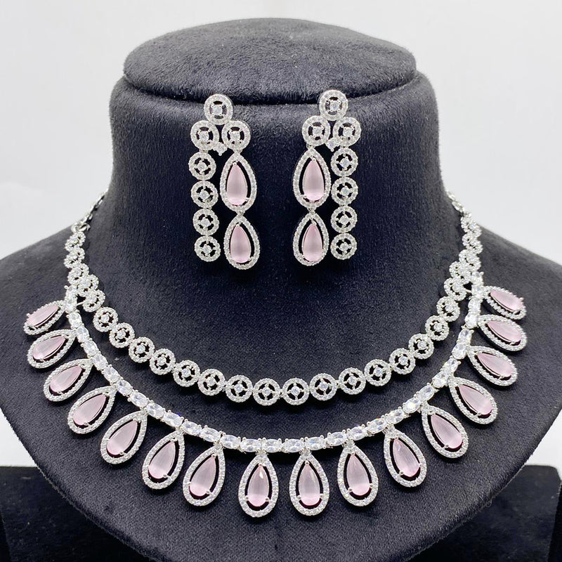 JCM Silver Plated American Diamond Necklace Set