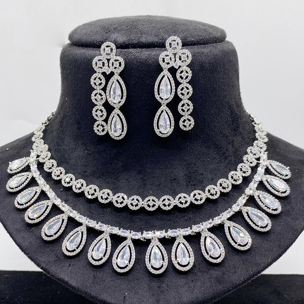 JCM Silver Plated American Diamond Necklace Set