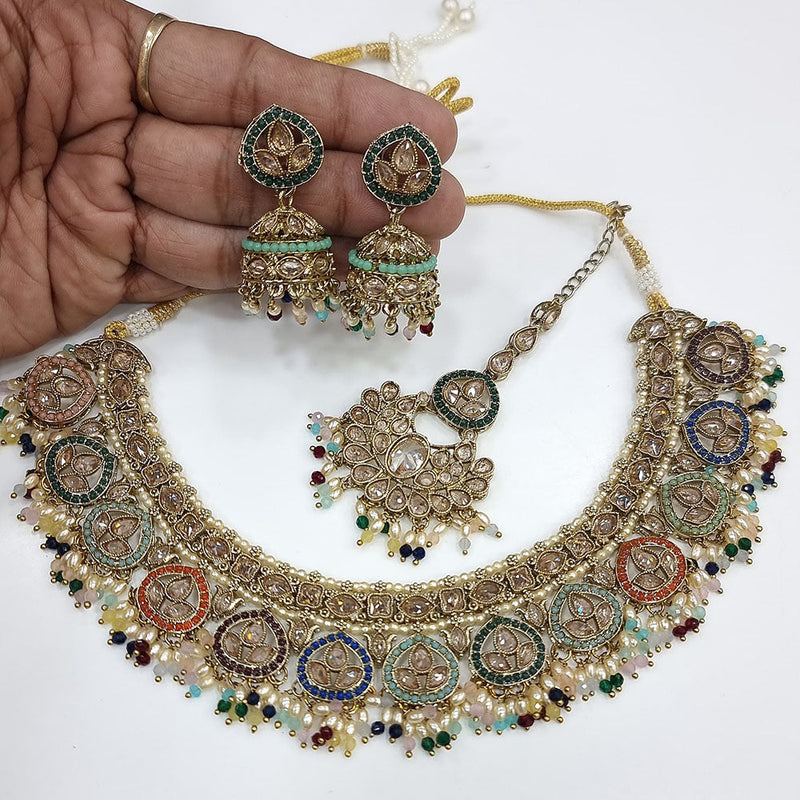 JCM Gold Plated Crystal Stone And Beads Necklace Set