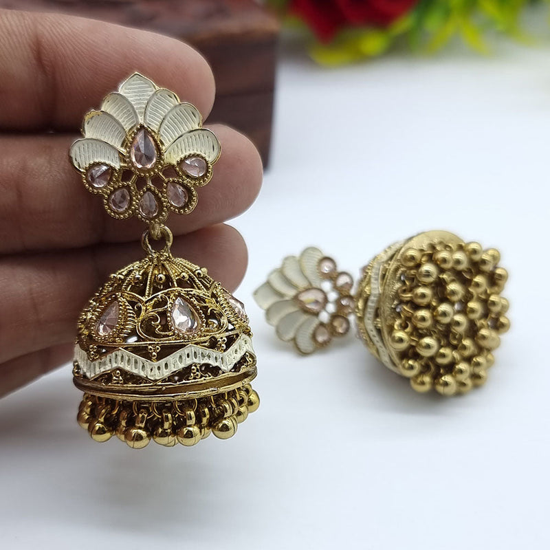 Jcm Gold Plated Crystal Stone Pearls Jhumki Earrings