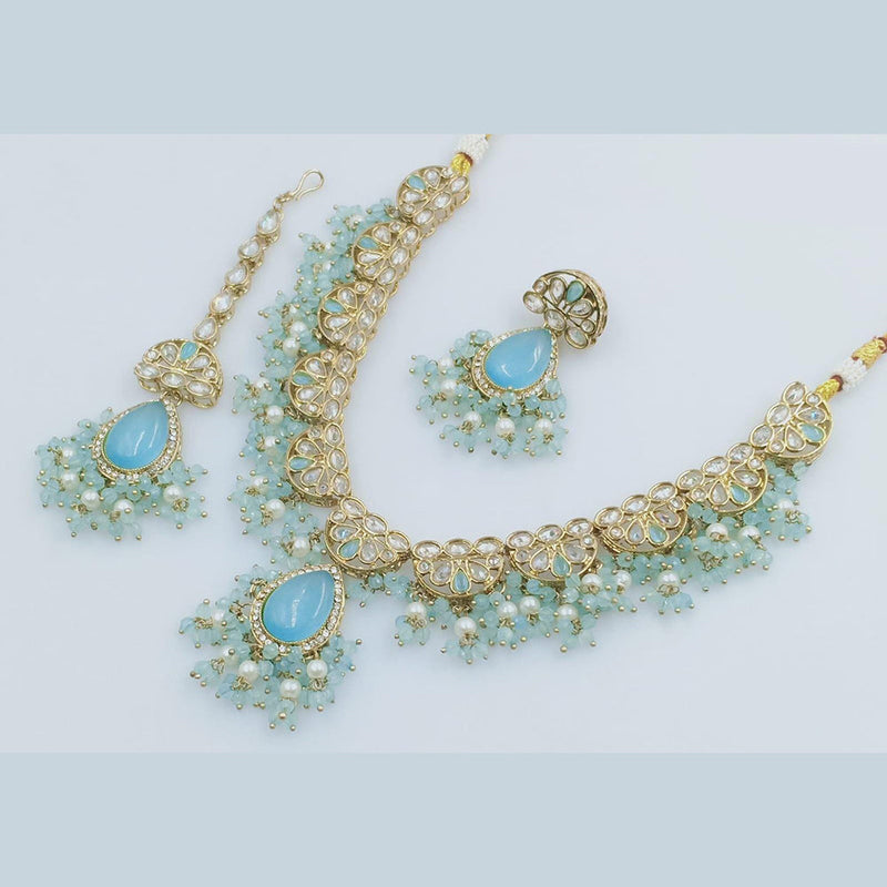 JCM Gold plated Crystal Stone Pearl Necklace Set