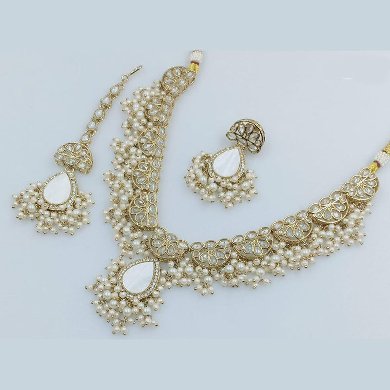 JCM Gold plated Crystal Stone Pearl Necklace Set