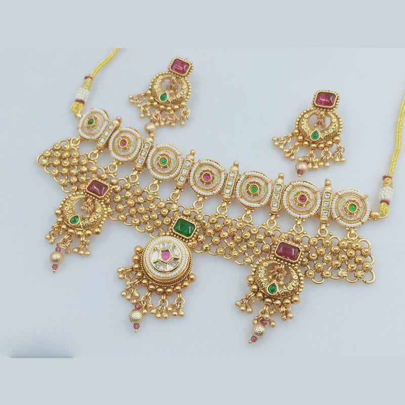 JCM Gold Plated Kundan Stone And Meenakari Choker Necklace Set