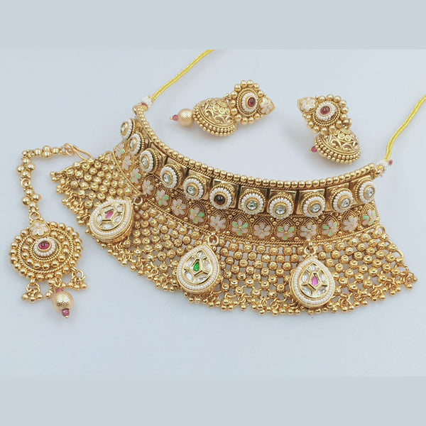 JCM Gold Plated Kundan Stone And Meenakari Choker Necklace Set