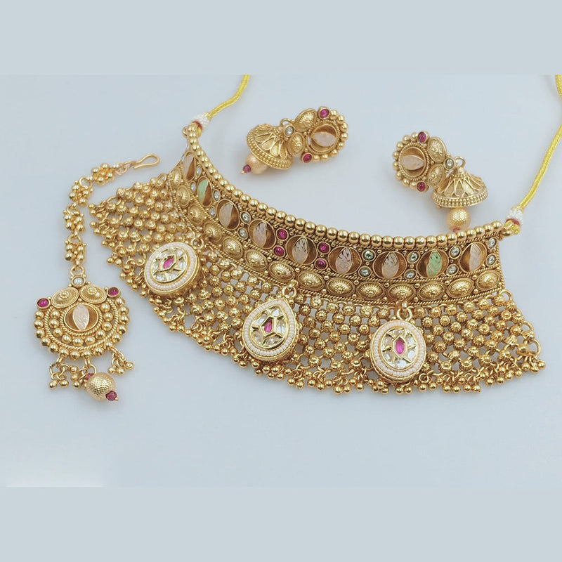 JCM Gold Plated Kundan Stone And Meenakari Choker Necklace Set