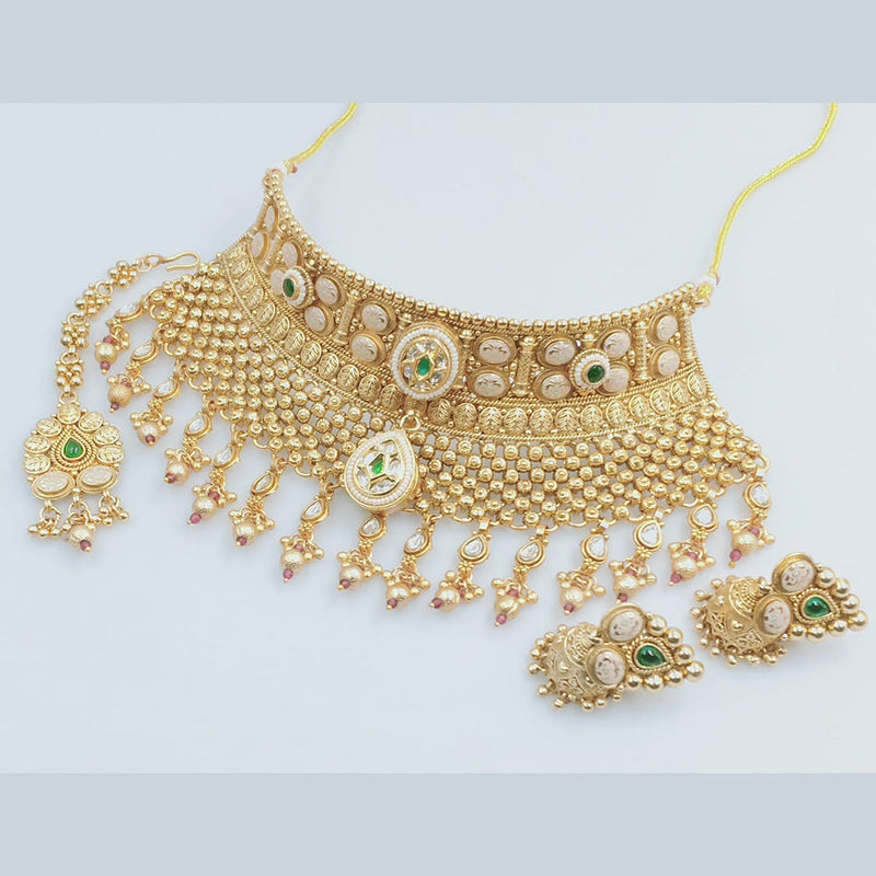 JCM Gold Plated Kundan Stone And Meenakari Choker Necklace Set