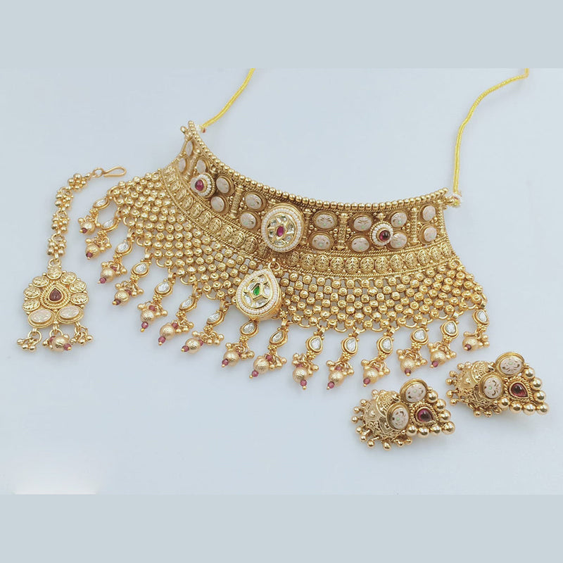 JCM Gold Plated Kundan Stone And Meenakari Choker Necklace Set