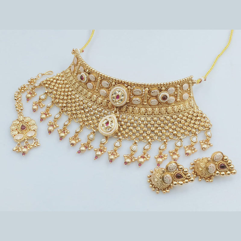 JCM Gold Plated Kundan Stone And Meenakari Choker Necklace Set