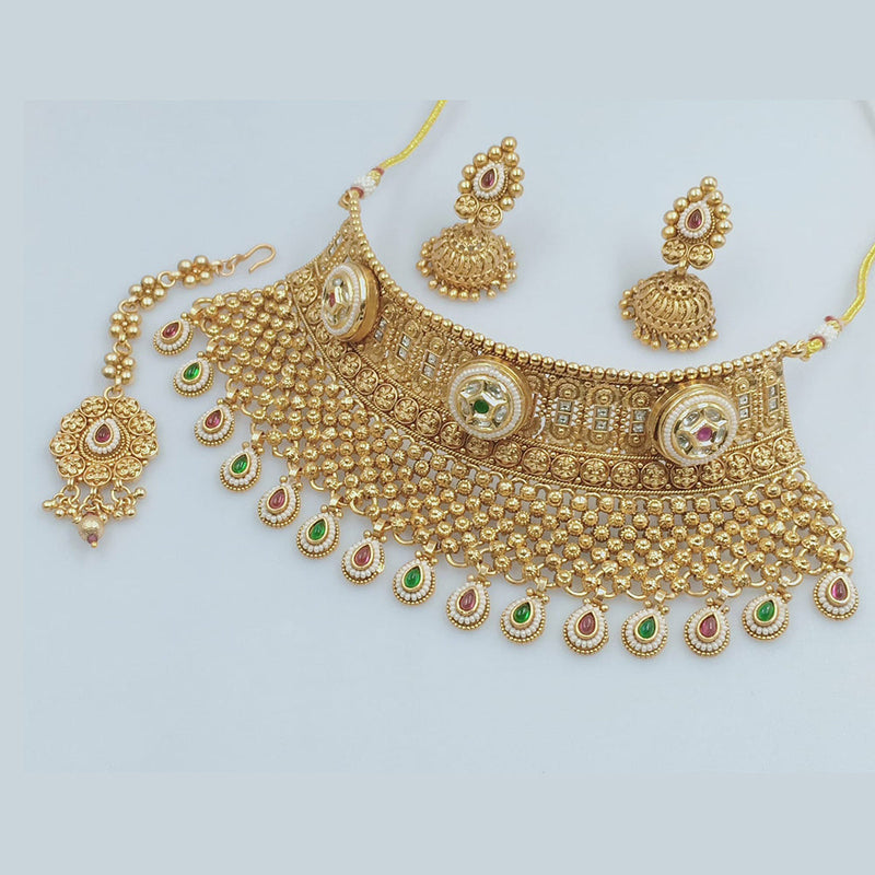 JCM Gold Plated Kundan Stone And Meenakari Choker Necklace Set