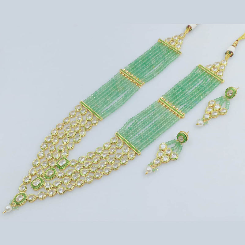 JCM Gold Plated Crystal Stone And Pearls Long Necklace Set