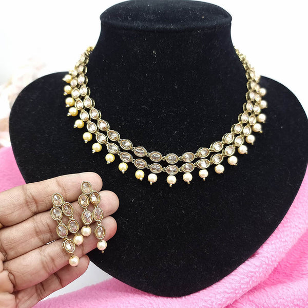 JCM Gold Plated Crystal Stone And Pearls Necklace Set