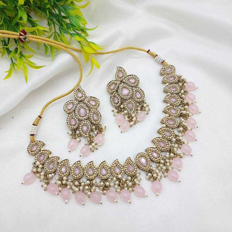 JCM Gold Plated Crystal Stone And Pearls Necklace Set