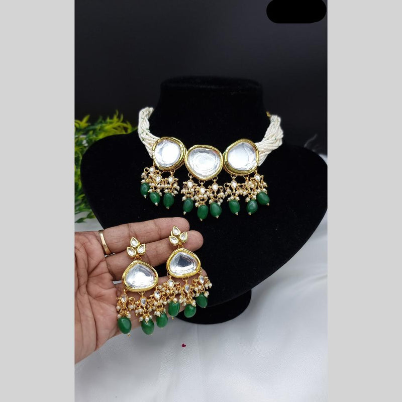 JCM Gold Plated Pearl And Kundan Choker Necklace Set