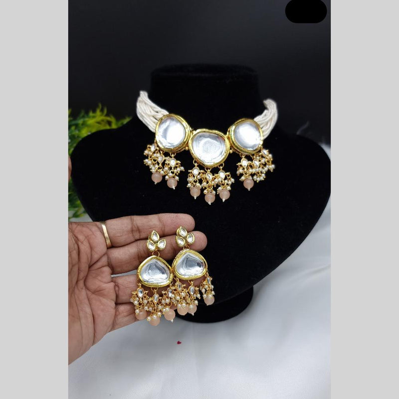 JCM Gold Plated Pearl And Kundan Choker Necklace Set