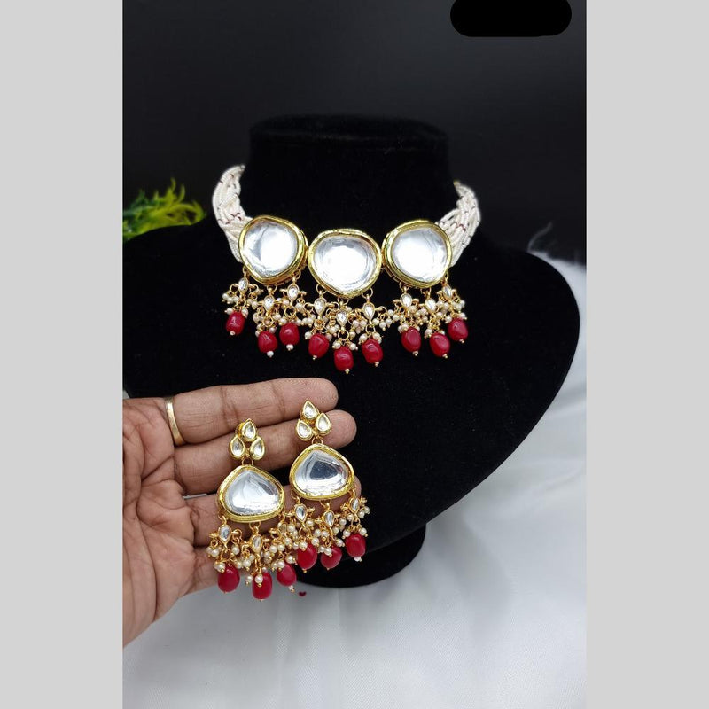 JCM Gold Plated Pearl And Kundan Choker Necklace Set