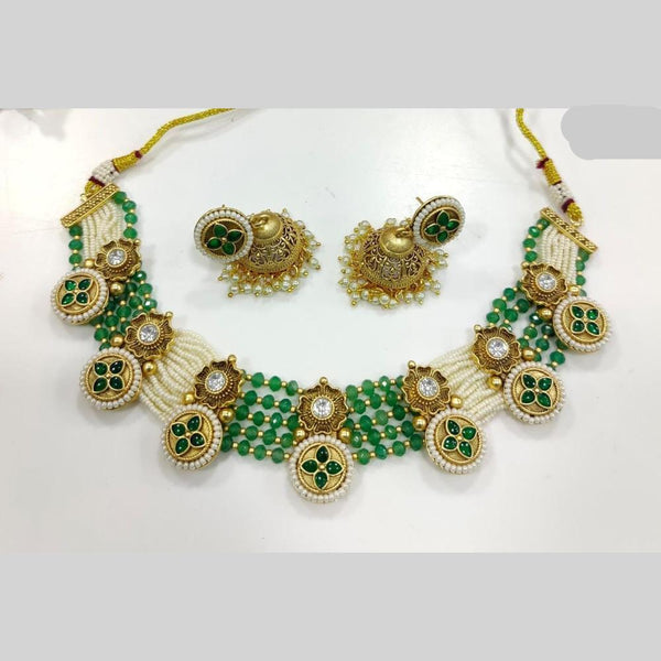 JCM Gold Plated Pota Stone And Pearls Necklace Set