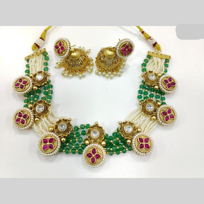 JCM Gold Plated Pota Stone And Pearls Necklace Set