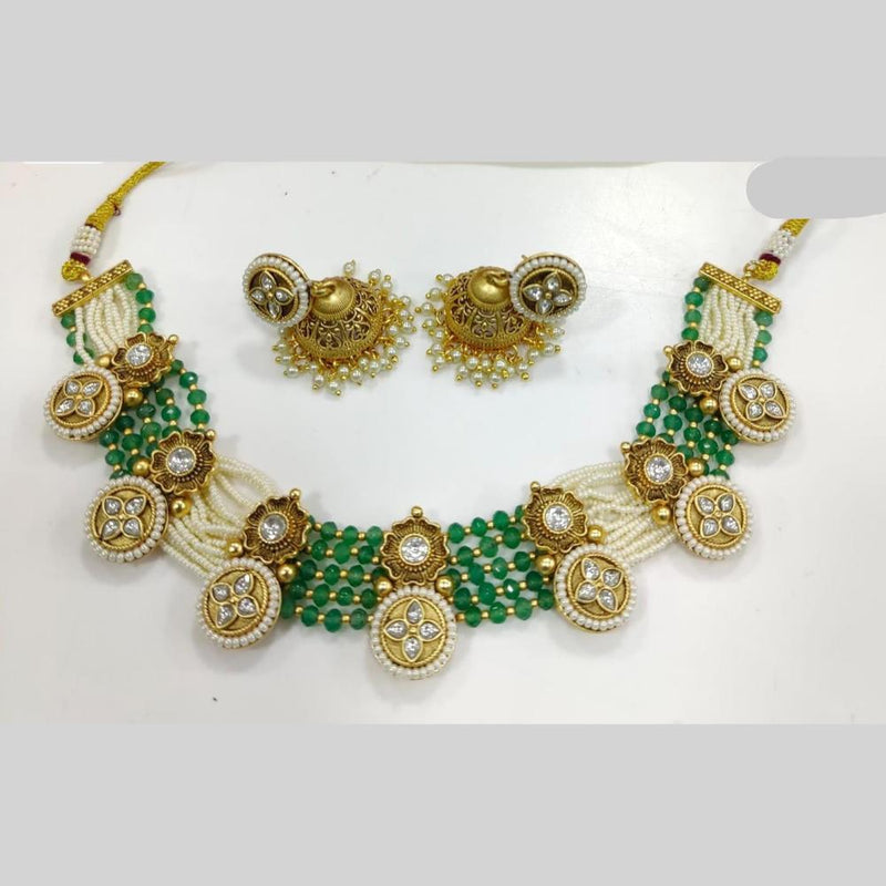 JCM Gold Plated Pota Stone And Pearls Necklace Set