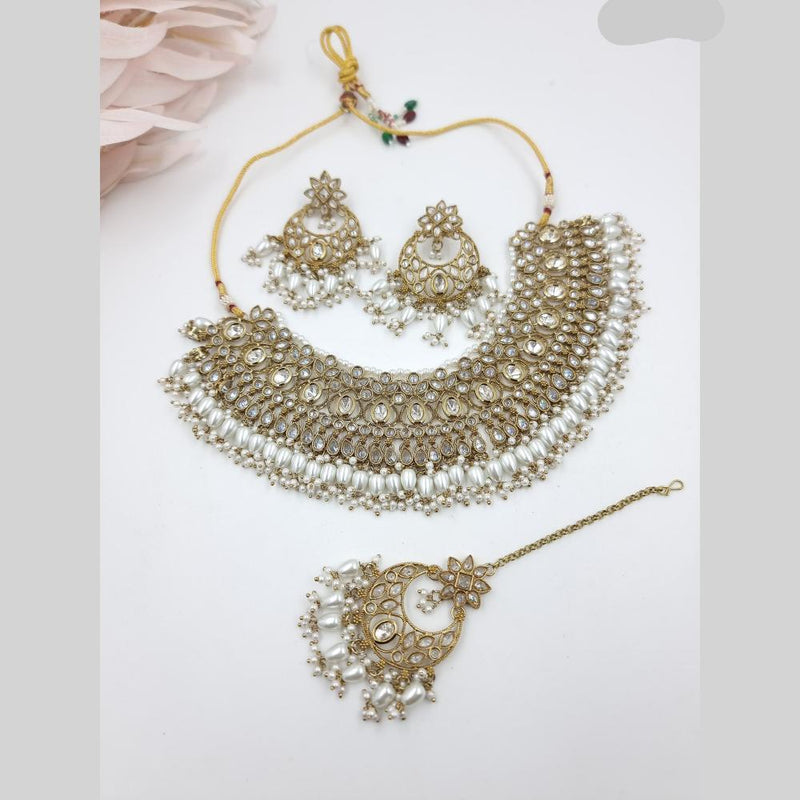 JCM Gold Plated Crystal Stone And Pearls Necklace Set