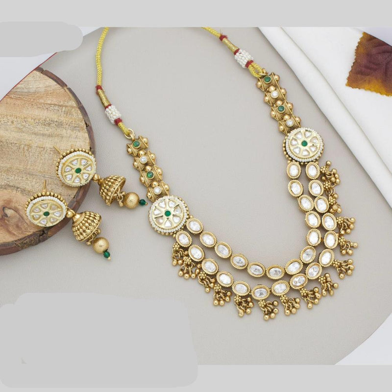 JCM Gold Plated Kundan Stone And Pearls Necklace Set