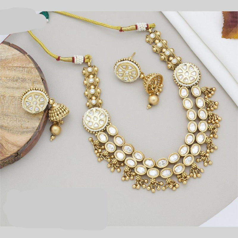 JCM Gold Plated Kundan Stone And Pearls Necklace Set