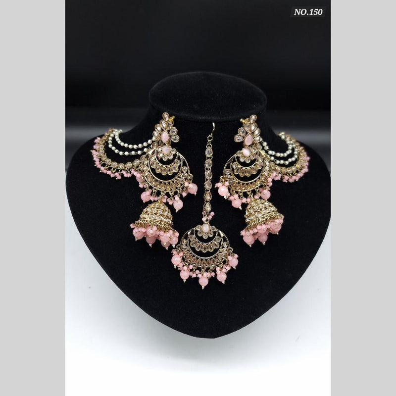 JCM Gold Plated Crystal Stone Jhumki Earrings With Maangtikka