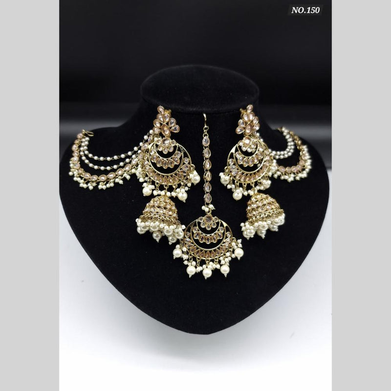 JCM Gold Plated Crystal Stone Jhumki Earrings With Maangtikka