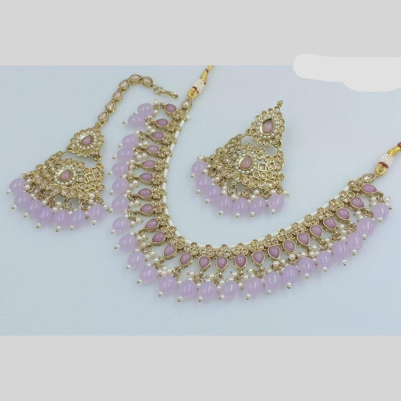 JCM Gold Plated Crystal Stone And Pearls Necklace Set