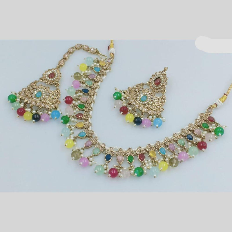 JCM Gold Plated Crystal Stone And Pearls Necklace Set