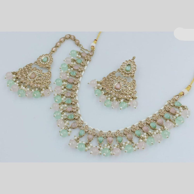 JCM Gold Plated Crystal Stone And Pearls Necklace Set