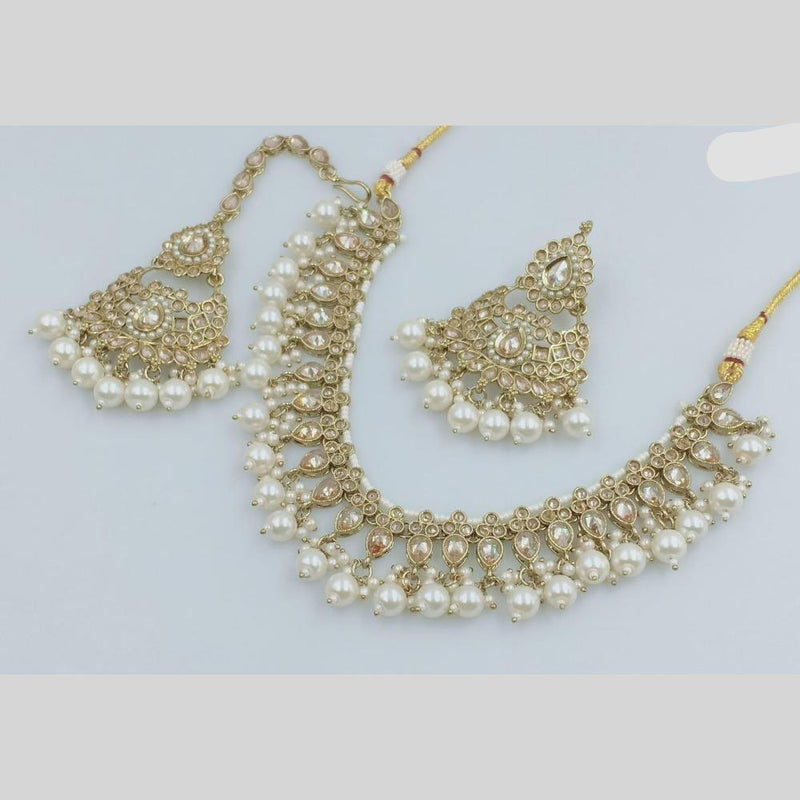 JCM Gold Plated Crystal Stone And Pearls Necklace Set