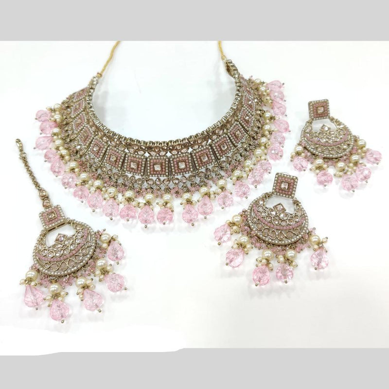 JCM Gold Plated Crystal Stone And Pearls Choker Necklace Set