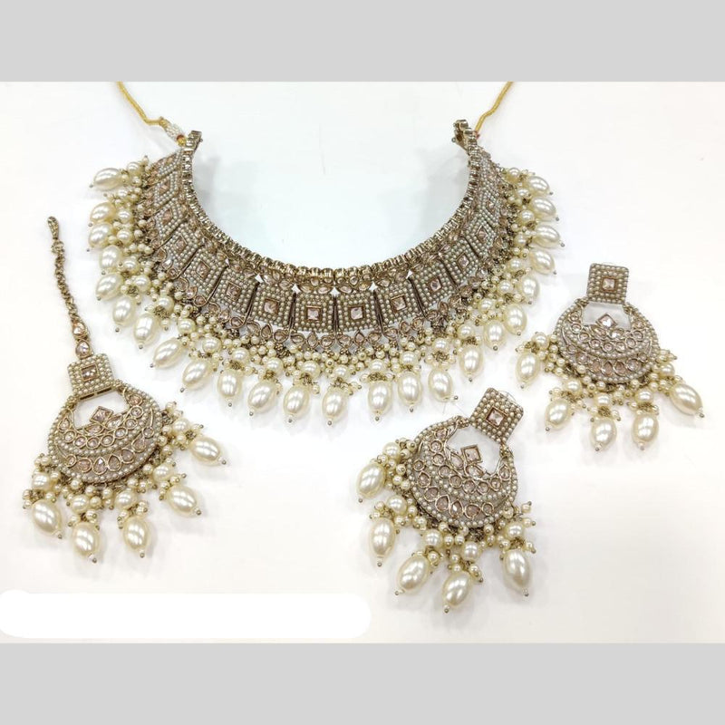 JCM Gold Plated Crystal Stone And Pearls Choker Necklace Set